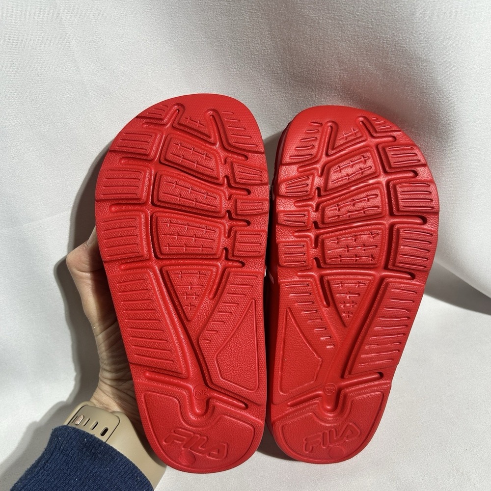 NEW KID'S FILA SLEEK SLIDE ST SANDAL, FILA RED WHITE, Kids Sz 12 - Picture 4 of 6